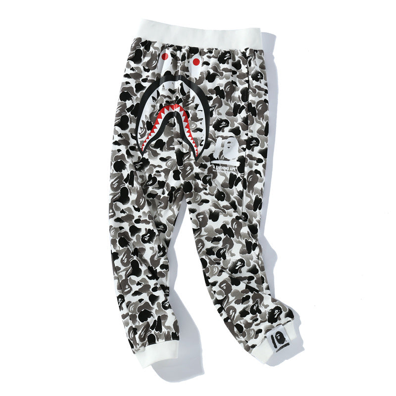 Bathing Ape Pant Spring Brand Ape Man Head Print Camouflage Men's and Women's Shark Casual Pants