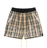 Rhude Shorts Casual Sports Mesh Checked Shorts Elastic Beach Pants
