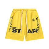 Hellstar Shorts Sports Flame Shorts Flame Print Mud Print Old Wash Loose Shorts