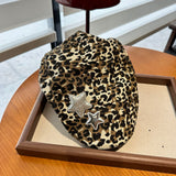 Y2k hot girl hat heavy industry retro star leopard print forward hat casual beret