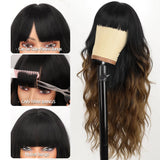 Women's Wigs Straight Bangs Long Ombre Wavy Wig