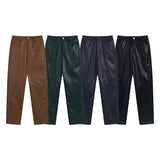 Rhude Pant Micro Label Letter Embroidered Casual PU Leather Pants, Straight Pants