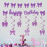 Themed Party Supplies Bowknot Birthday Banner – Glitter Cutout Letters & Spiral Hanging Decorations