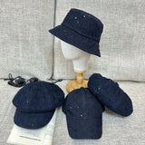 Y2k hot girl hat heavy industry beaded sequin bucket hat washed denim octagonal baseball cap