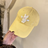 Y2k hot girl hat heavy industry cartoon rabbit washed hole baseball cap outdoor sunshade peaked cap