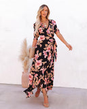 Women Dresses Breezy and Beautiful: Women's Floral Print Summer Dress with Ruffled Sleeves and Hem