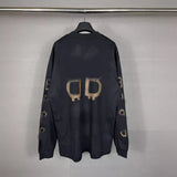 Men T-shirts Paris mud old long-sleeved T-shirt loose casual bottoming shirt