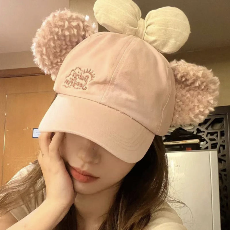 Y2k hot girl hat heavy industry cartoon pink shirley rose baseball cap bows sunshade peaked cap