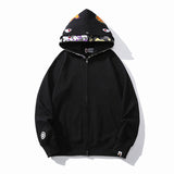 Bathing Ape Hoodie Shark Head Double Hood Camouflage Hooded Sweater Men's Autumn and Winter Cardigan Zipper Casual Couple Jacket