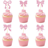 Themed Party Supplies Pink Glitter Paper Bow Cake Picks – Girl’s Birthday Party Bow Theme Cake Toppers