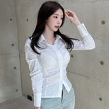 Women Sun Protection Shirt Elegant Pleated Commuter Shirt