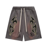 Hellstar Shorts Sports Flame Shorts Flame Print Mud Print Old Wash Loose Shorts