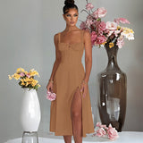 Women Dresses Fashion Casual Slim Fit Slit Sling High-End Dress Female (Hmr0410)