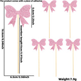 Themed Party Supplies Pink Bow Party Decoration Set – Birthday Banner, Hanging Swirls, Glitter Bow Toppers & Cake Decorations