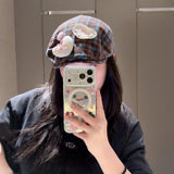 Y2k hot girl hat heavy industry cartoon cat heart plaid women's reversible beret
