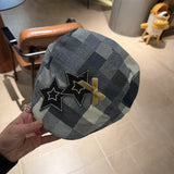 Y2k hot girl hat heavy industry five-pointed star plaid forward hat easiest for match sunshade duck tongue beret