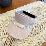 Y2k hot girl hat heavy industry cartoon lace button stripes empty top hat sun protection uv sun hat