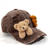 Y2k hot girl hat heavy industry stereobear doll baseball cap with holes washed sunshade duck tongue hat