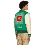 Rhude Jacket Letter Patch Embroidered Splicing Leather Sleeve Baseball Jacket