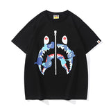 Bathing Ape T-Shirt Summer, Shark Zipper Printed Short Sleeve T-Shirt