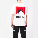 Rhude T Shirt Letter Snow Mountain Sunset Pattern Short Sleeve T-Shirt