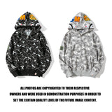 Bathing Ape Hoodie Autumn and Winter Digital Pixel Camouflage Hoodie Men's and Women's Shark Hooded Sweater Jacket