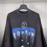 Men T-shirts Paris German Chariot Band Long Sleeve T-Shirt Loose Wash Old