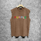 Purple Brand Distressed Tank T Shirts Distressed Sleeveless T-shirt Vest