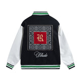 Rhude Jacket Letter Patch Embroidered Splicing Leather Sleeve Baseball Jacket