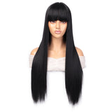 Women's Wigs Heat-Resistant Straight Bangs Wig with 4x4 Scalp