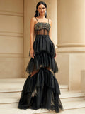 Women Party Dress Sequined Temperament Banquet Evening Gown (Ss0416)