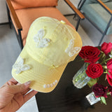 Y2k hot girl hat heavy industry pearl stereo butterfly yellow baseball cap outdoor travel sunshade peaked cap