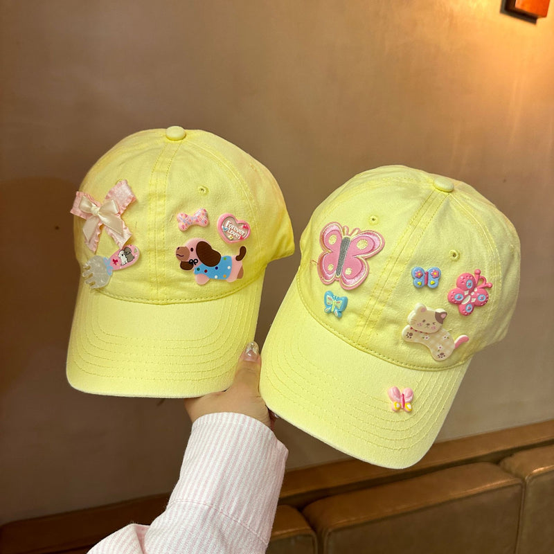 Y2k hot girl hat heavy industry yellow baseball cap summer sunshade cartoon pattern soft top peaked cap