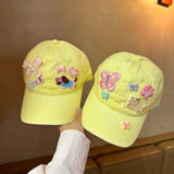 Y2k hot girl hat heavy industry yellow baseball cap summer sunshade cartoon pattern soft top peaked cap