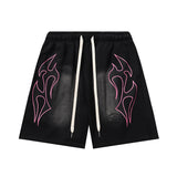 Hellstar Shorts Sports Flame Shorts Flame Print Mud Print Old Wash Loose Shorts