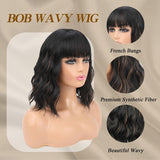 Women'S Wigs Straight Bangs Water Wave Bob Wig