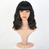 Women's Wigs Bob Cut Water Wave Bangs Highlighted Wig