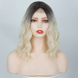 Women's Wigs Middle Part Highlighted Water Wave Lace Front Wig