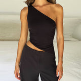 Women Tops Fashion Sexy One-Shoulder Cool Short Top (Zy0414)
