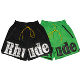 Rhude Shorts Letter Embroidery Drawstring Mesh Basketball Sports Shorts Beach Pants
