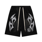 Hellstar Shorts Sports Flame Shorts Flame Print Mud Print Old Wash Loose Shorts