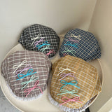 Y2k hot girl hat heavy industry grids pattern lacebows duck tongue beret