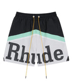Rhude Shorts Color Matching Alphabet Casual Sports Mesh Shorts Elastic Beach Pants