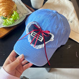 Y2k hot girl hat heavy industry stereo heart lace peaked cap patch sun visor baseball cap