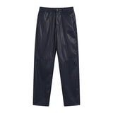 Rhude Pant Micro Label Letter Embroidered Casual PU Leather Pants, Straight Pants