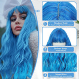 Women's Wigs Blue Bangs Long Curly Synthetic Wig