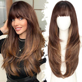 Women'S Wigs  Layered Straight Bangs Lace Front Wig