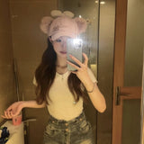 Y2k hot girl hat heavy industry cartoon pink shirley rose baseball cap bows sunshade peaked cap