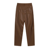 Rhude Pant Micro Label Letter Embroidered Casual PU Leather Pants, Straight Pants