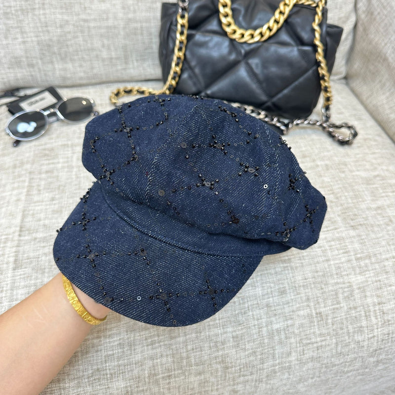 Y2k hot girl hat heavy industry beaded sequin bucket hat washed denim octagonal baseball cap